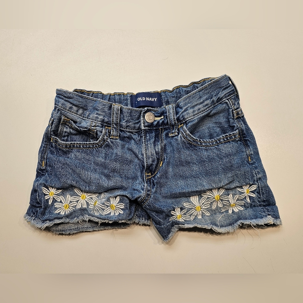 Old Navy Girls Size 8 Blue Denim Shorts with Floral Embroidery